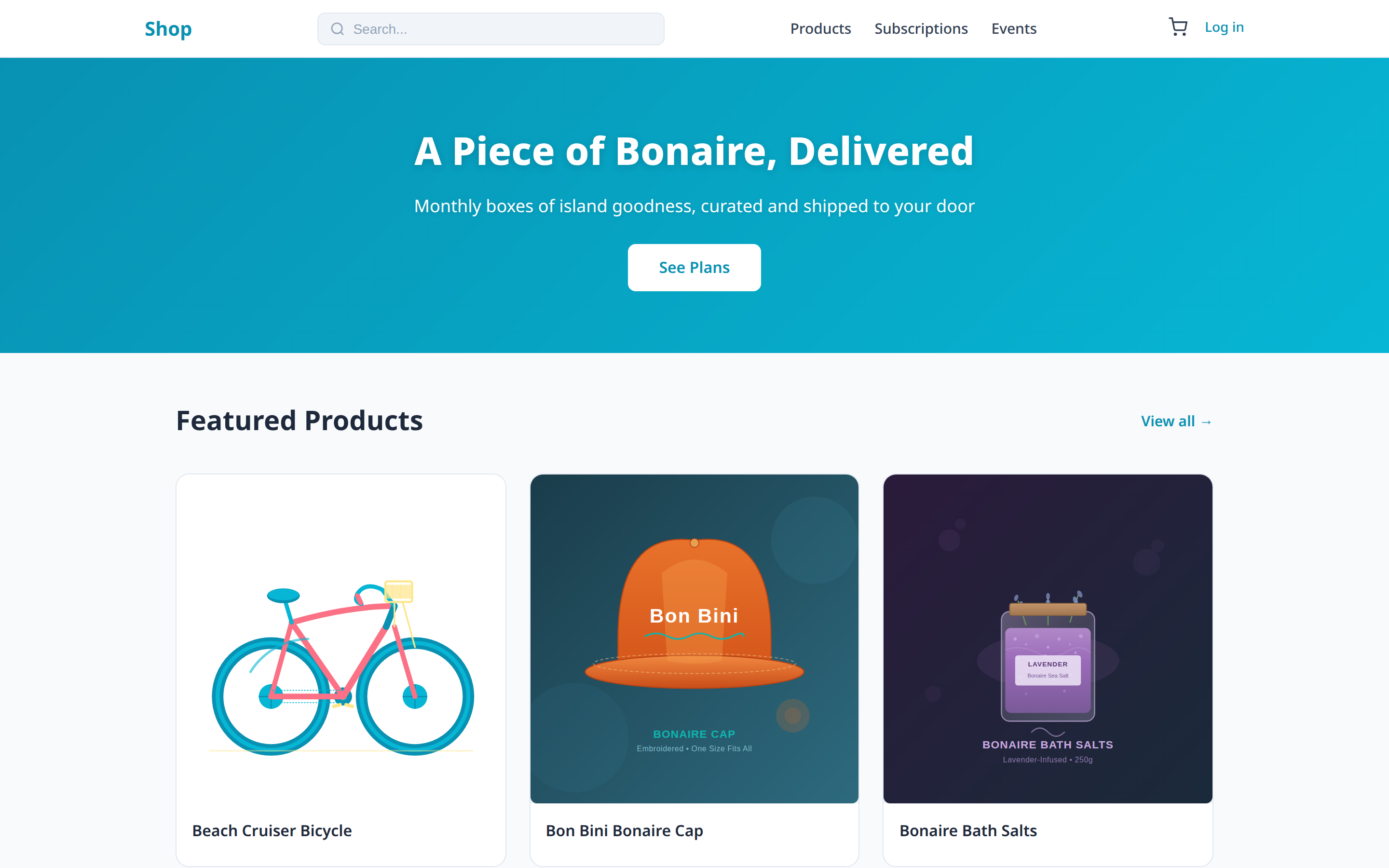 Webshop homepage with featured products